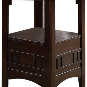 English Elm Dining Counter Height Round Table w Lazy Susan & Lower Shelf, Dark Rosy Brown Solid Wood Finish B01182192