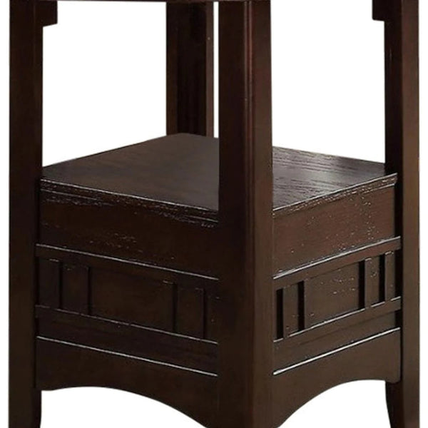 English Elm Dining Counter Height Round Table w Lazy Susan & Lower Shelf, Dark Rosy Brown Solid Wood Finish B01182192