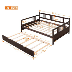 English Elm Full Size Pine Wood Daybed with Pull Out Twin Trundle for Guest or Living Room WF295131AAP