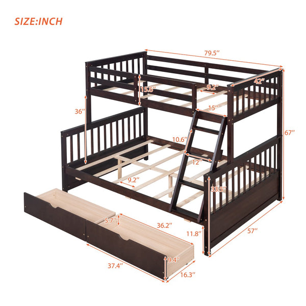 English Elm Twin-over-full Bunk Bed Solid Pine Frame Espresso Finish with Under Drawer Storage LT000065AAP