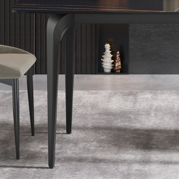 English Elm 63"Modern Sculptural Artificial Stone Dining Table With Black Curved Metal Legs For 6 People W1535S00156