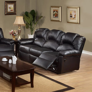 English Elm 3 Seats Bonded Leather Manual Motion Reclining Sofa In Black