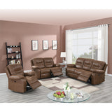 English Elm Brown Breathable Leatherette Manual Motion Sofa With Metal Reclining Mechanism and Pine Frame