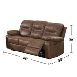 Leatherette Reclining Sofa, Brown, Pine Frame, Breathable, Adjustable, Cozy - 86 x 39