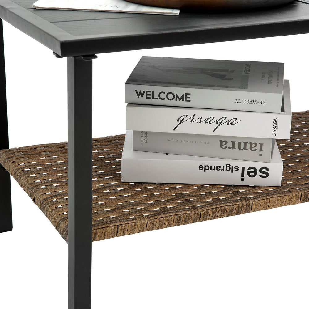 English Elm Patio 4 Piece Sectional Low Dining Conversation Sofa Set with Thick Cushions, Steel Table, Easy Assembly and Durable Rattan Wicker for Outdoor Living Grey W640S00032