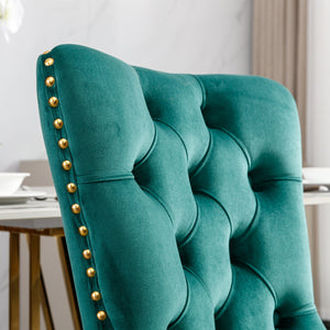 English Elm A&A Velvet Tufted Dining Chair with Nailhead Trim and Stainless Steel Plated Legs for Luxe Seating Green W114366430