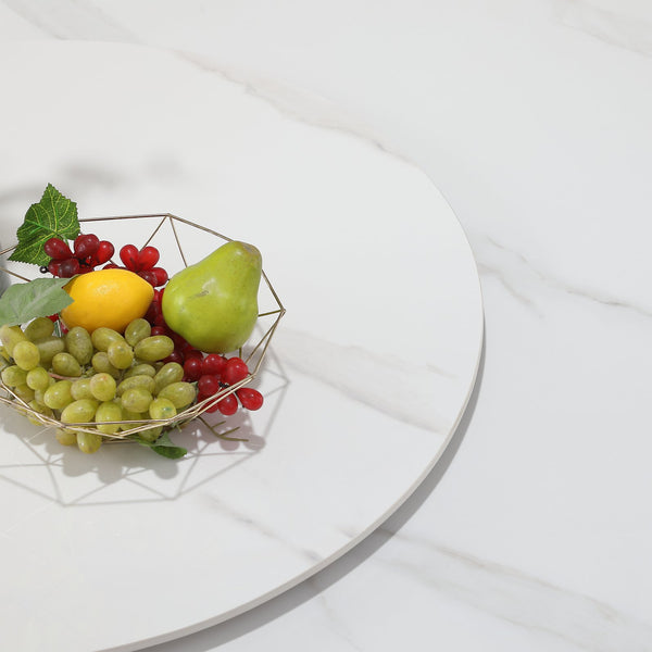 English Elm 59.05"Modern sintered stone dining table with 31.5" turntable and ergonomic foam chairs, stainproof elegance Beige+White W509S00122