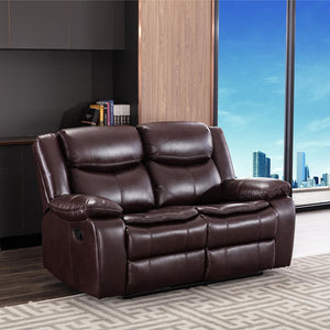 English Elm 1+2+3 Leather reclining sectional set with pocket springs, pillow-top arms, storage, solid frame comfort Dark Brown W791S00010