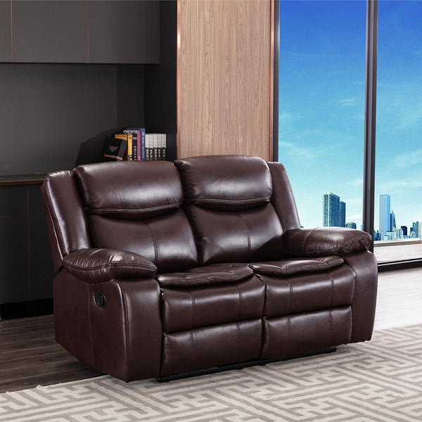 English Elm 1+2+3 Leather reclining sectional set with pocket springs, pillow-top arms, storage, solid frame comfort Dark Brown W791S00010