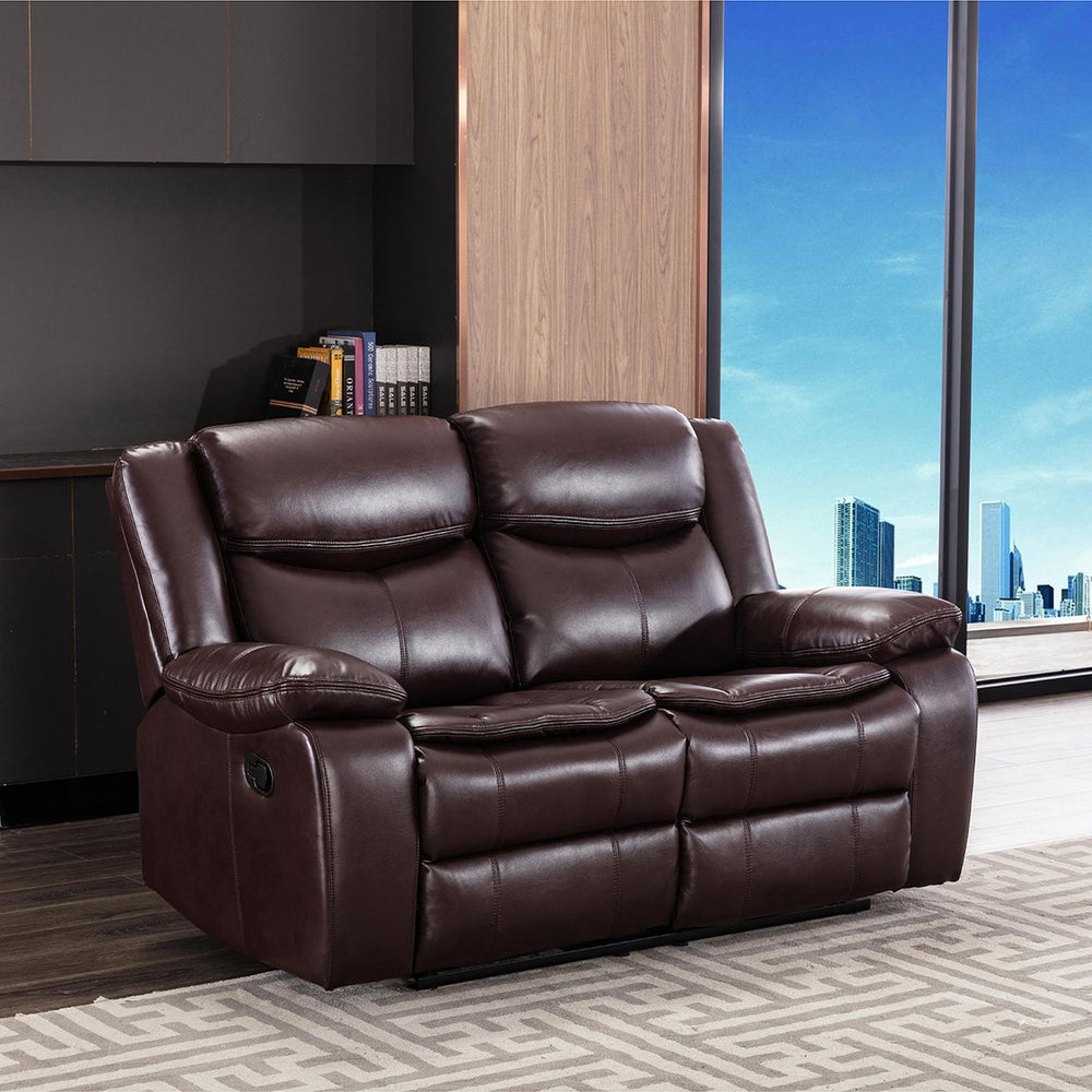 English Elm Breathable Leather Manual Reclining Loveseat - Dark Brown Elegance With Comfort & Storage Solutions W79182370