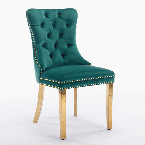 English Elm A&A Velvet Tufted Dining Chair with Nailhead Trim and Solid Wood Frame, Plush Upholstery, Luxe Look Green W114366430