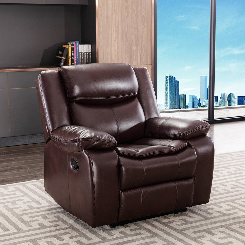 English Elm Breathable Leather Manual Reclining Sectional Chair with Storage, Dark Brown/Cream, Solid Wood Frame, 300lb Seats, Pillow Arms W79182366