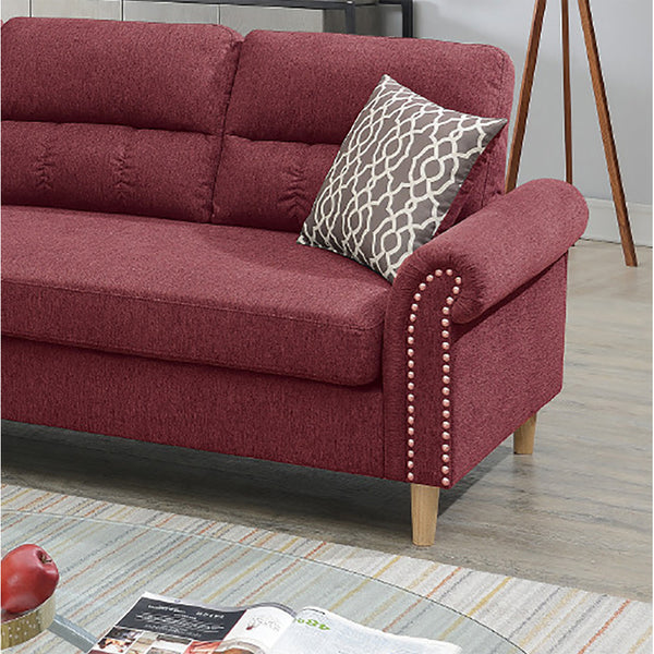 English Elm Velvet Reversible Sectional Sofa Paprika Red with Tufted Back, Rolled Arms & Nailhead Trim, Durable Frame B01682327