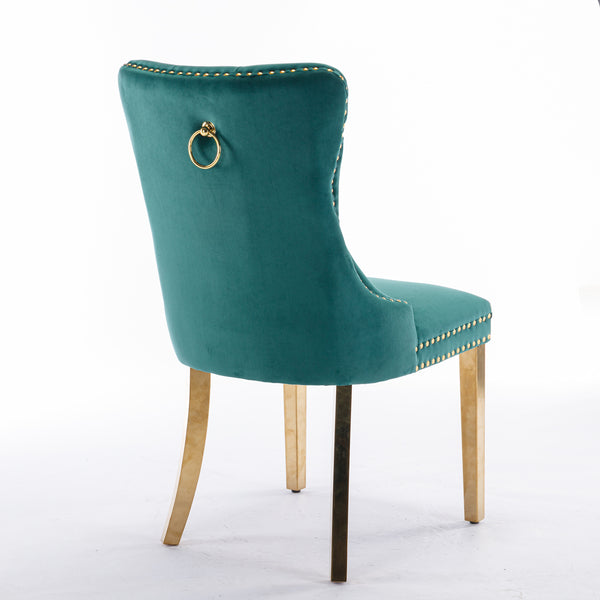 English Elm A&A Velvet Tufted Dining Chair with Nailhead Trim and Solid Wood Frame, Plush Upholstery, Luxe Look Green W114366430