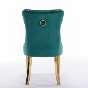 English Elm A&A Velvet Tufted Dining Chair with Nailhead Trim and Stainless Steel Plated Legs for Luxe Seating Green W114366430