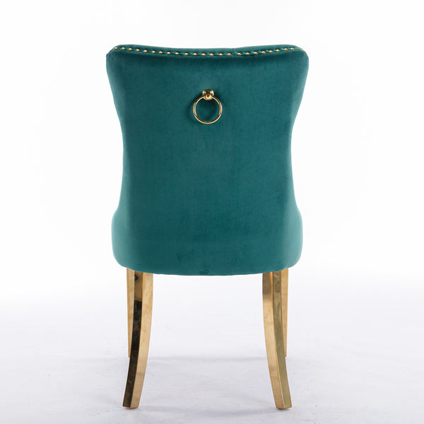 English Elm A&A Velvet Tufted Dining Chair with Nailhead Trim and Stainless Steel Plated Legs for Luxe Seating Green W114366430