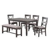 Modern Grey 6 Piece Dining Set, Wood Table, Fabric Chairs & Bench, Two-Tone Finish, Sturdy Frame