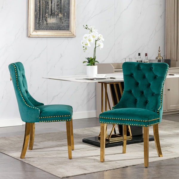 English Elm A&A Velvet Tufted Dining Chair with Nailhead Trim and Solid Wood Frame, Plush Upholstery, Luxe Look Green W114366430