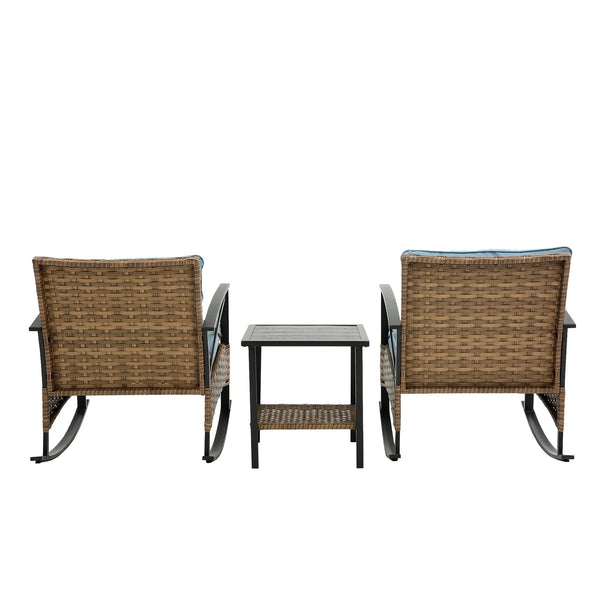 English Elm 3pcs outdoor rocking rattan set with sturdy steel frame, weatherproof wicker and cozy cushions for relaxing Grey W640134152