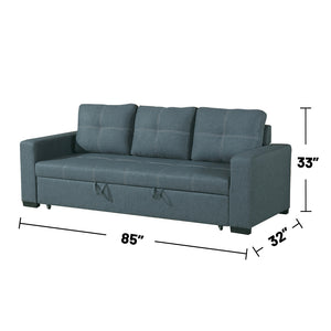 English Elm 3 Seats Low-Profile Polyfiber Convertible Sleeper Sofa in Blue-Grey — Stylish Compact Guest Bed with Curved Arms and Stitched Detailing B01682375