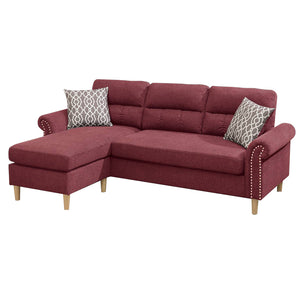 English Elm Velvet Reversible Sectional Sofa Paprika Red with Tufted Back, Rolled Arms & Nailhead Trim, Durable Frame B01682327