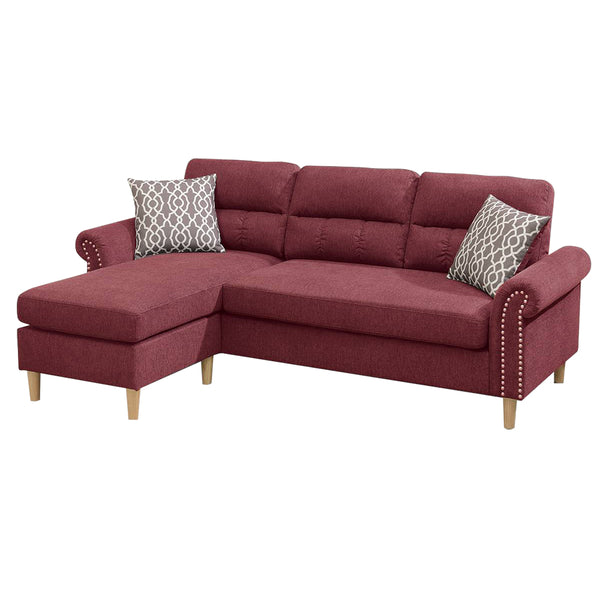 English Elm Velvet Reversible Sectional Sofa Paprika Red with Tufted Back, Rolled Arms & Nailhead Trim, Durable Frame B01682327