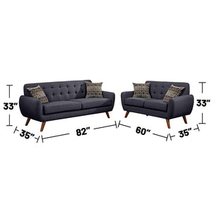 English Elm 2 Piece Polyfiber Upholstered Sofa and Loveseat Set In Ash Black