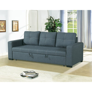 English Elm 3 Seats Low-Profile Polyfiber Convertible Sleeper Sofa in Blue-Grey — Stylish Compact Guest Bed with Curved Arms and Stitched Detailing B01682375