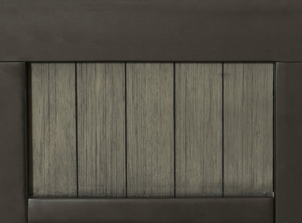 English Elm 1pc Elias Counter Height Table with Bookcase Side, Gray Acacia Veneer & Gunmetal Frame, Storage Drawers B011S00301