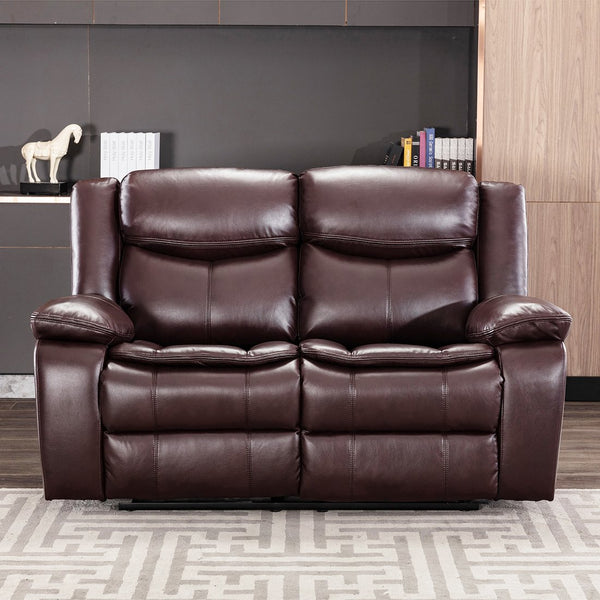 English Elm Breathable Leather Manual Reclining Loveseat - Dark Brown Elegance With Comfort & Storage Solutions W79182370