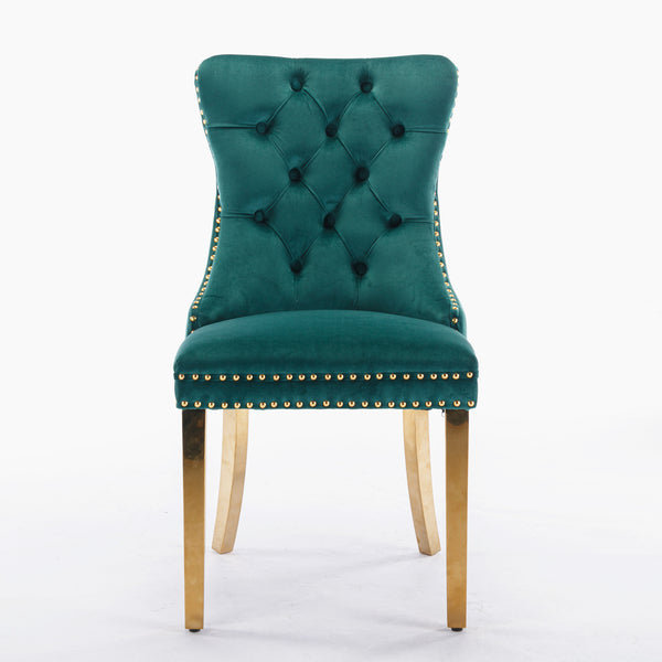 English Elm A&A Velvet Tufted Dining Chair with Nailhead Trim and Stainless Steel Plated Legs for Luxe Seating Green W114366430