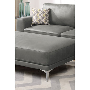 English Elm Faux Cocktail Ottoman in Antique Grey – Upholstered Faux Leather, Dense Foam Comfort, Metal Legs for Stability and Versatility B01682325