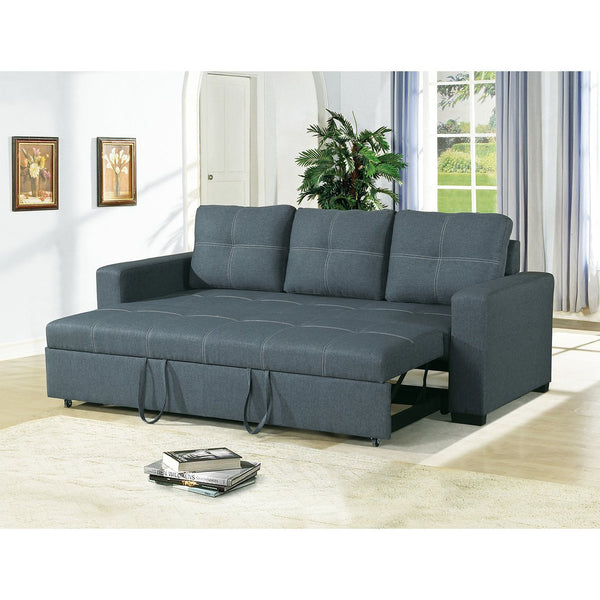 English Elm 3 Seats Low-Profile Polyfiber Convertible Sleeper Sofa in Blue-Grey — Stylish Compact Guest Bed with Curved Arms and Stitched Detailing B01682375