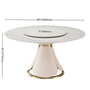 English Elm 59.05"Modern Sintered stone dining table with 31.5" turntable, stain & heat resistant pedestal design for 8 people Beige W509S00023