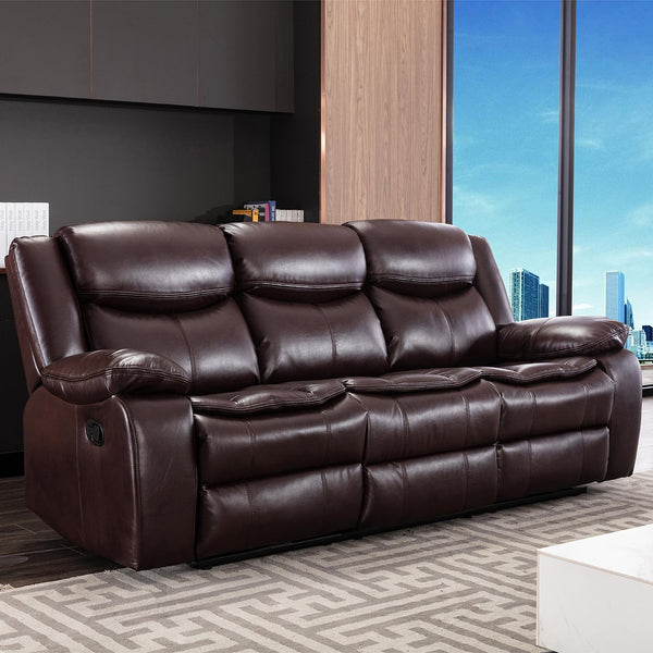 English Elm Breathable Leather Manual Reclining Sofa - Dark Brown, Stylish Comfort For Your Living Room Retreat W79182371
