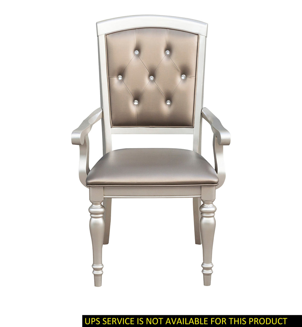 English Elm Glamorous Orsina Set of 2 Crystal Button-Tufted Arm Chairs, Pearl Faux Leather, Silver Legs, Modern Dining B01182313