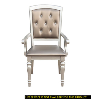 English Elm Glamorous Orsina Set of 2 Crystal Button-Tufted Arm Chairs, Pearl Faux Leather, Silver Legs, Modern Dining B01182313