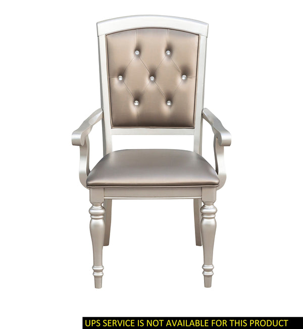English Elm Glamorous Orsina Set of 2 Crystal Button-Tufted Arm Chairs, Pearl Faux Leather, Silver Legs, Modern Dining B01182313