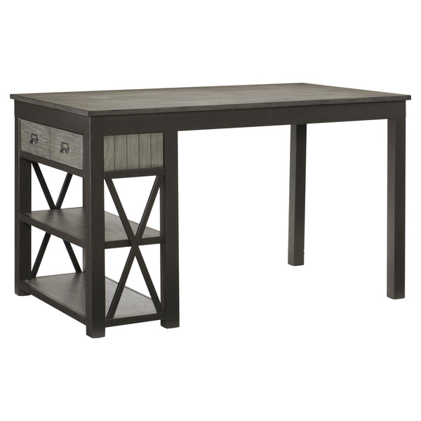 English Elm 1pc Elias Counter Height Table with Bookcase Side, Gray Acacia Veneer & Gunmetal Frame, Storage Drawers B011S00301