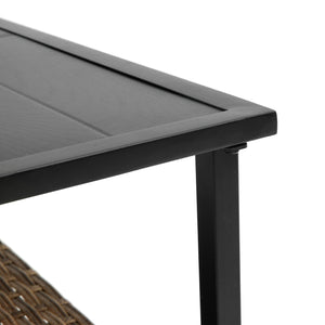 English Elm Patio 4 Piece Sectional Low Dining Conversation Sofa Set with Thick Cushions, Steel Table, Easy Assembly and Durable Rattan Wicker for Outdoor Living Blue W640S00033