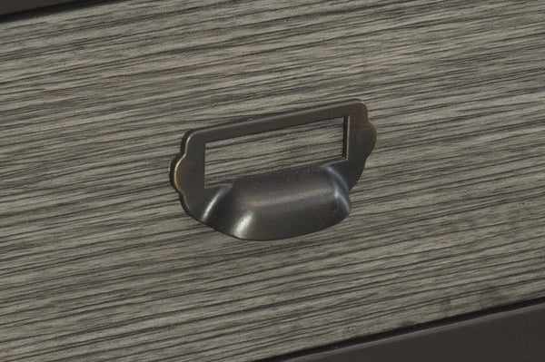 English Elm 1pc Elias Counter Height Table with Bookcase Side, Gray Acacia Veneer & Gunmetal Frame, Storage Drawers B011S00301