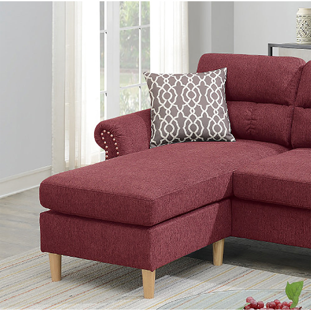 English Elm Velvet Reversible Sectional Sofa Paprika Red with Tufted Back, Rolled Arms & Nailhead Trim, Durable Frame B01682327