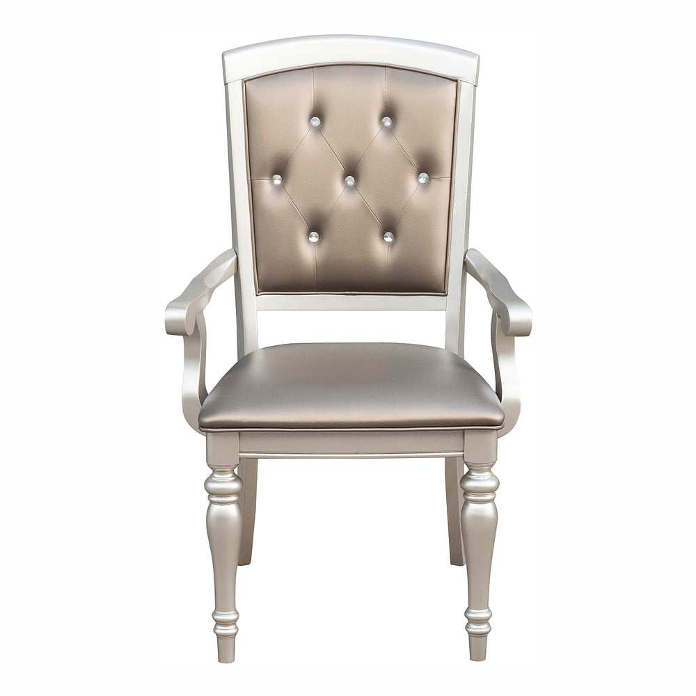 English Elm Glamorous Orsina Set of 2 Crystal Button-Tufted Arm Chairs, Pearl Faux Leather, Silver Legs, Modern Dining B01182313