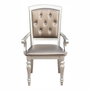English Elm Glamorous Orsina Set of 2 Crystal Button-Tufted Arm Chairs, Pearl Faux Leather, Silver Legs, Modern Dining B01182313