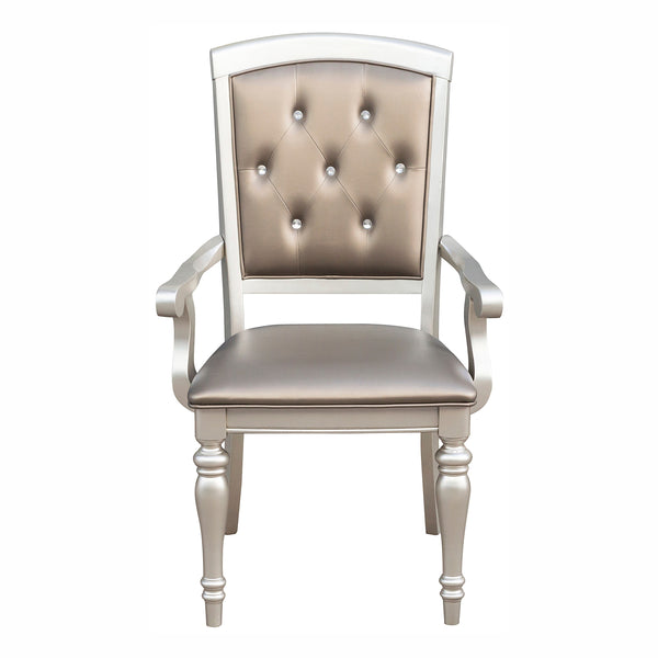 English Elm Glamorous Orsina Set of 2 Crystal Button-Tufted Arm Chairs, Pearl Faux Leather, Silver Legs, Modern Dining B01182313