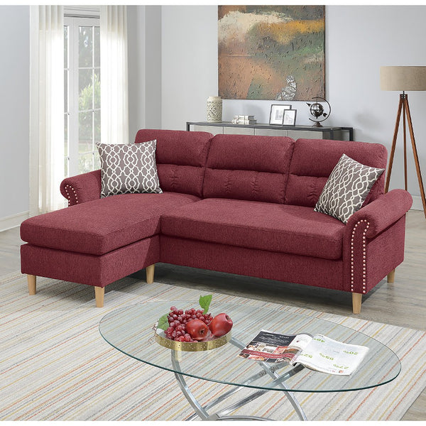 English Elm Velvet Reversible Sectional Sofa Paprika Red with Tufted Back, Rolled Arms & Nailhead Trim, Durable Frame B01682327
