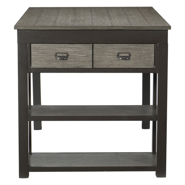 English Elm 1pc Elias Counter Height Table with Bookcase Side, Gray Acacia Veneer & Gunmetal Frame, Storage Drawers B011S00301