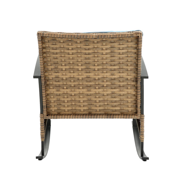 English Elm 3pcs outdoor rocking rattan set with sturdy steel frame, weatherproof wicker and cozy cushions for relaxing Grey W640134152