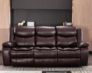 English Elm Breathable Leather Manual Reclining Sofa - Dark Brown, Stylish Comfort For Your Living Room Retreat W79182371