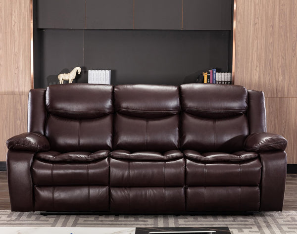 English Elm Breathable Leather Manual Reclining Sofa - Dark Brown, Stylish Comfort For Your Living Room Retreat W79182371